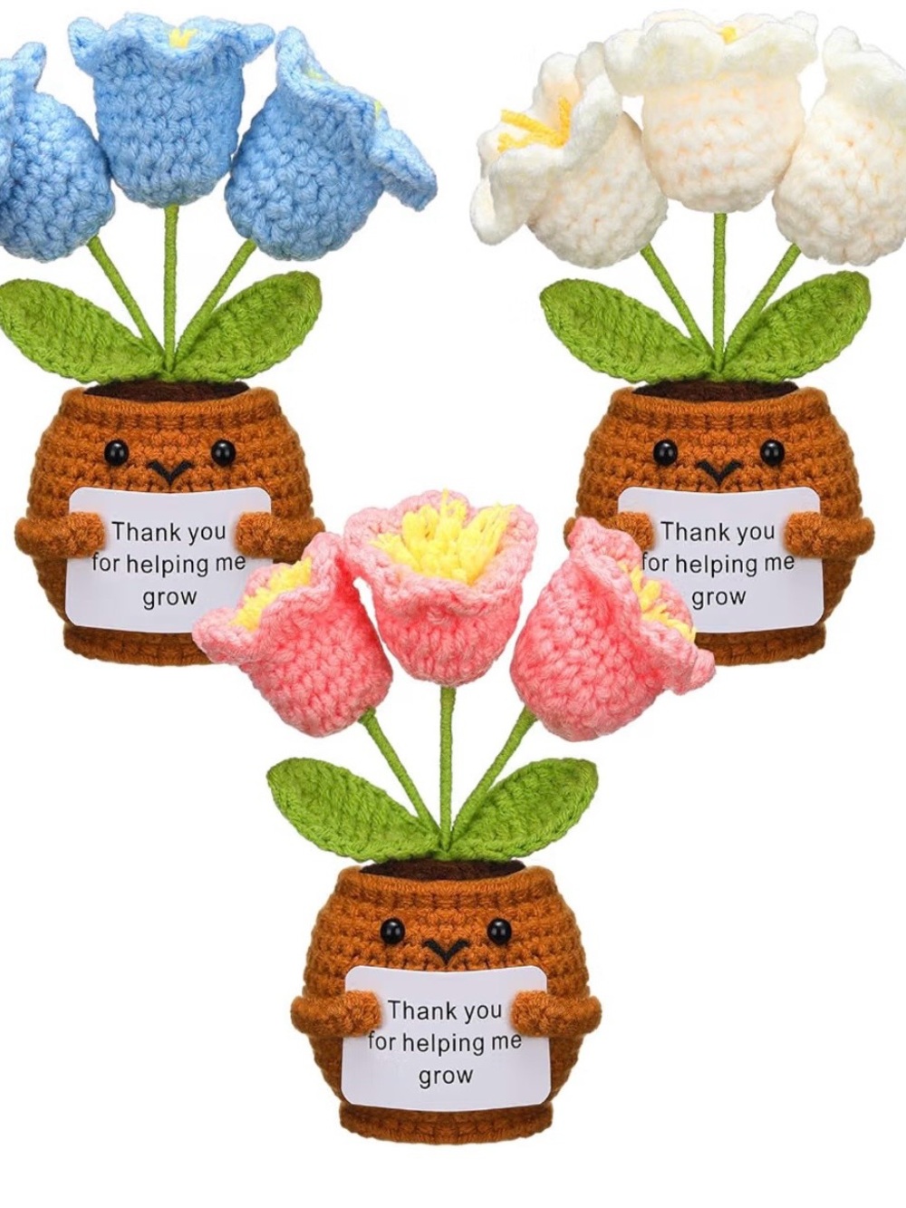Handmade Crochet Thank You Flower Pot - Pink, Blue & White Options